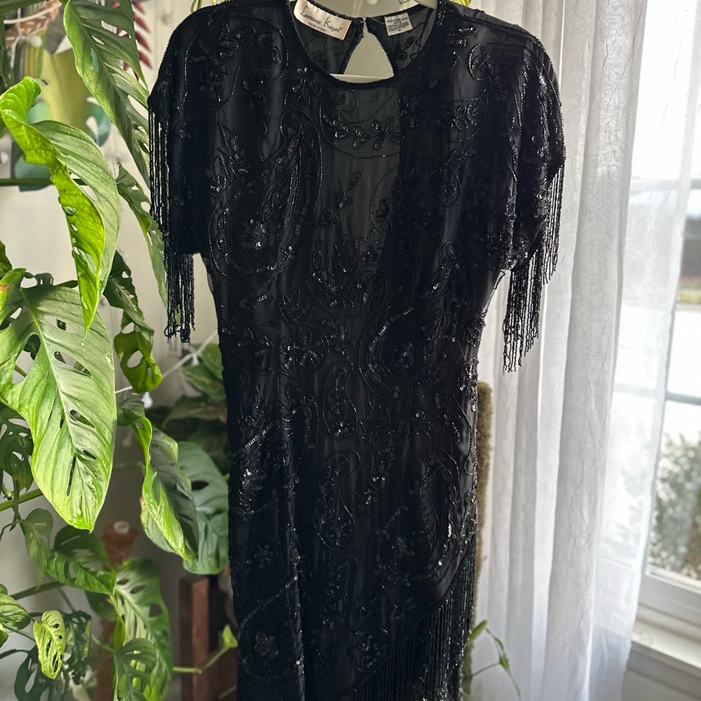Laurence Kazar Vintage silk beaded Dress with beaded fringes